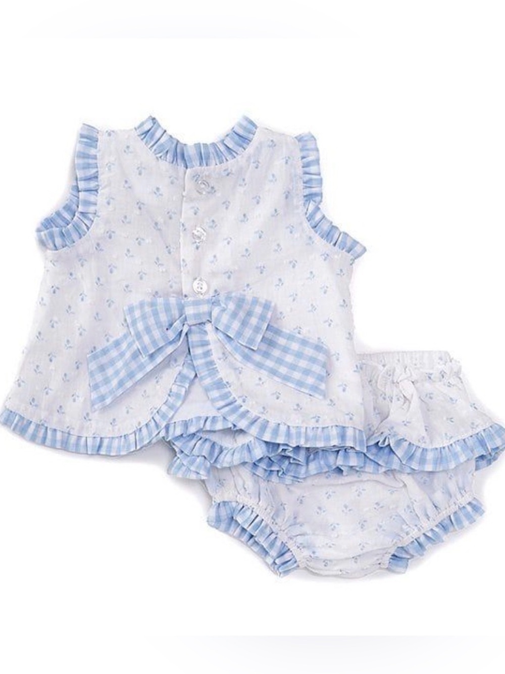 Edgehill Collection White & Light Blue Ruffle Top with Bloomers